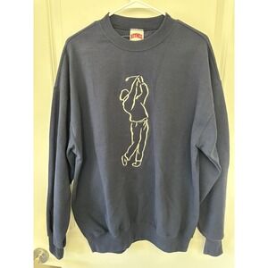 VTG Nutmeg Mills Sweater Mens Large Blue Golfer Embroidered‎ Made In USA NWOT